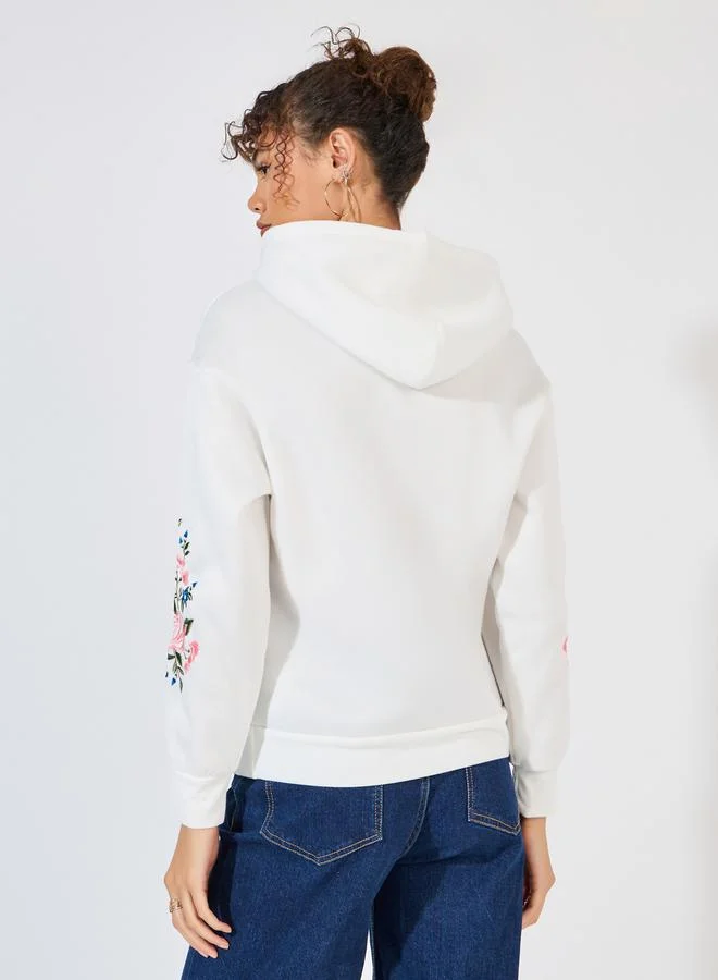 Styli Regular Fit Embroidered Sleeves Hoodie