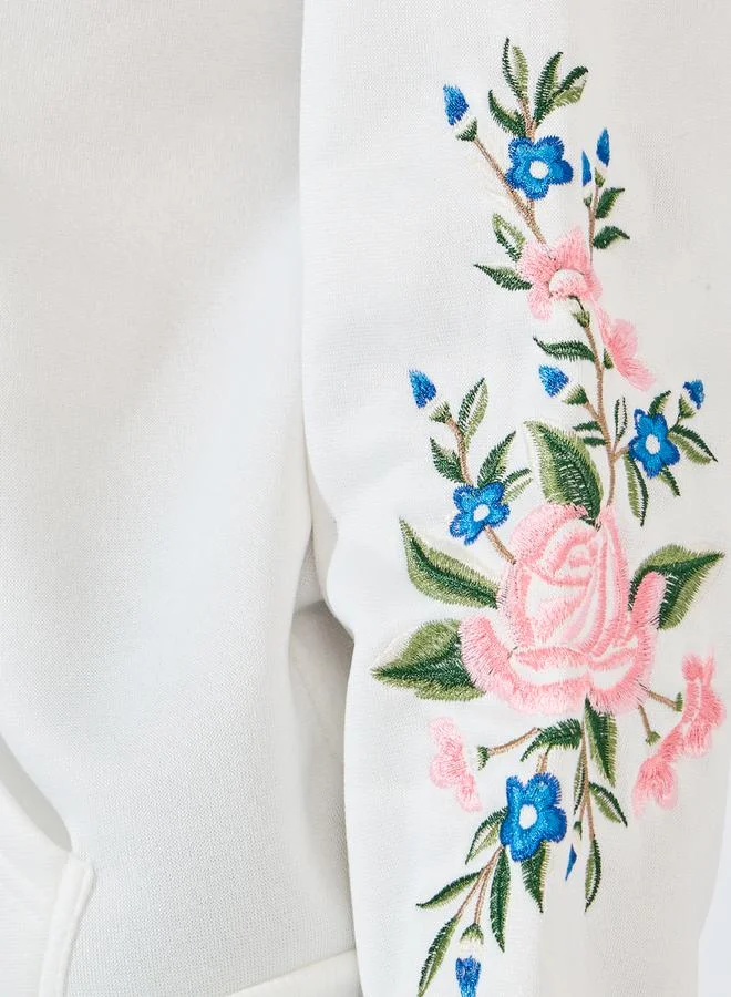 Styli Regular Fit Embroidered Sleeves Hoodie