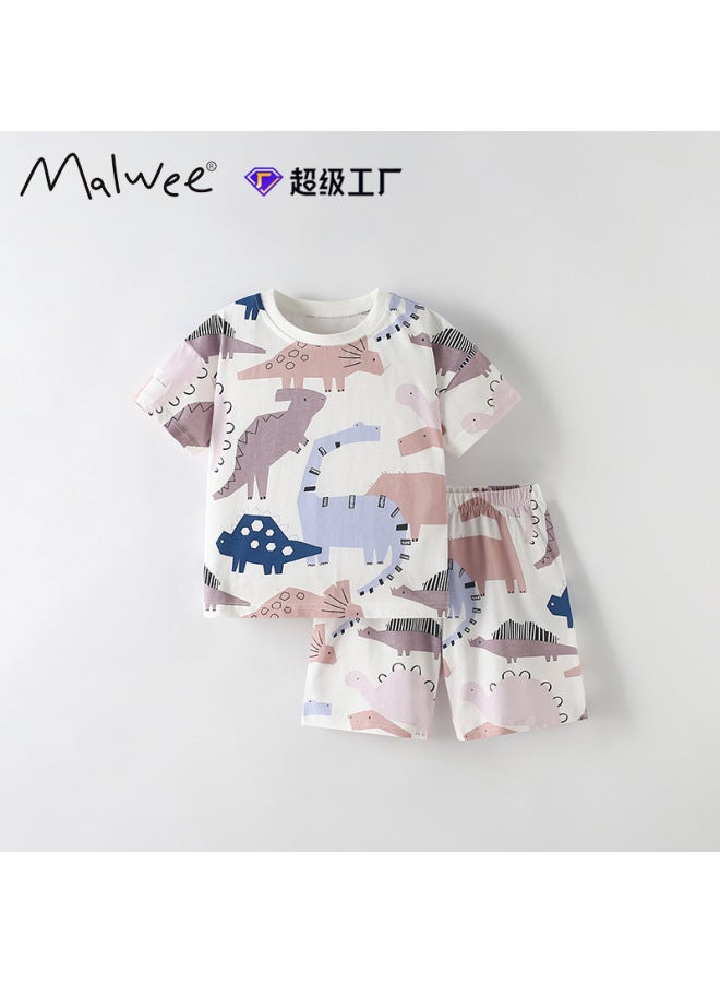 Boys Two-piece Summer Round Neck Short Sleeve Elastic Waist Pants Suit