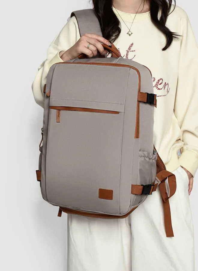 Take Two Grey Contrast Binding Zip Closure Backpack