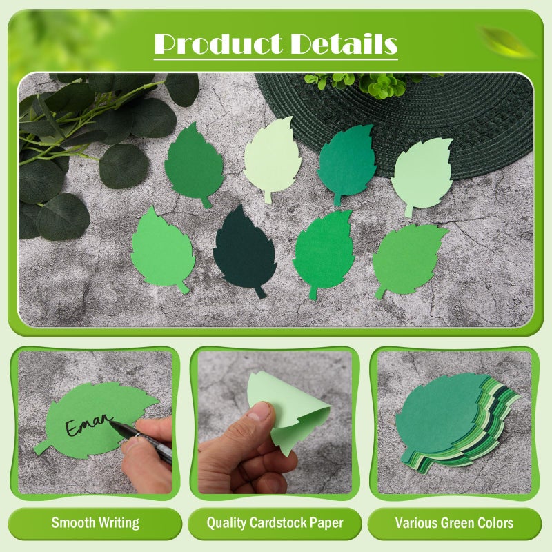 MixTeach 200 Pcs Paper Leaf Cutouts Assorted Green Color Leaf Cut Outs 4 Inch Paper Leaves Shapes Die Cut Spring Summer Classroom Decor for Bulletin Board DIY Craft Project Party Wall Decoration - Image 3