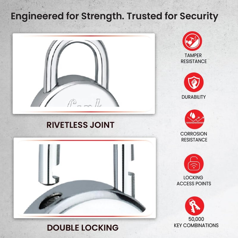Link أقفال | قفل دائري 50 مم مع 3 مفاتيح | قفل للباب الرئيسي، البوابة، المتاجر، المكتب | تشطيب فضي | ضمان لمدة 2 سنوات - Image 2