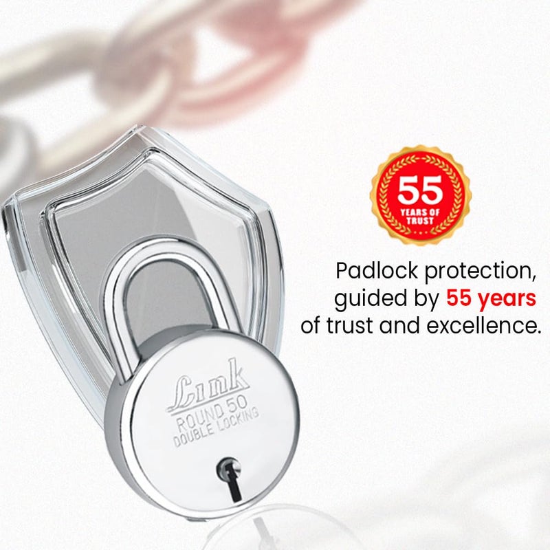 Link أقفال | قفل دائري 50 مم مع 3 مفاتيح | قفل للباب الرئيسي، البوابة، المتاجر، المكتب | تشطيب فضي | ضمان لمدة 2 سنوات - Image 3