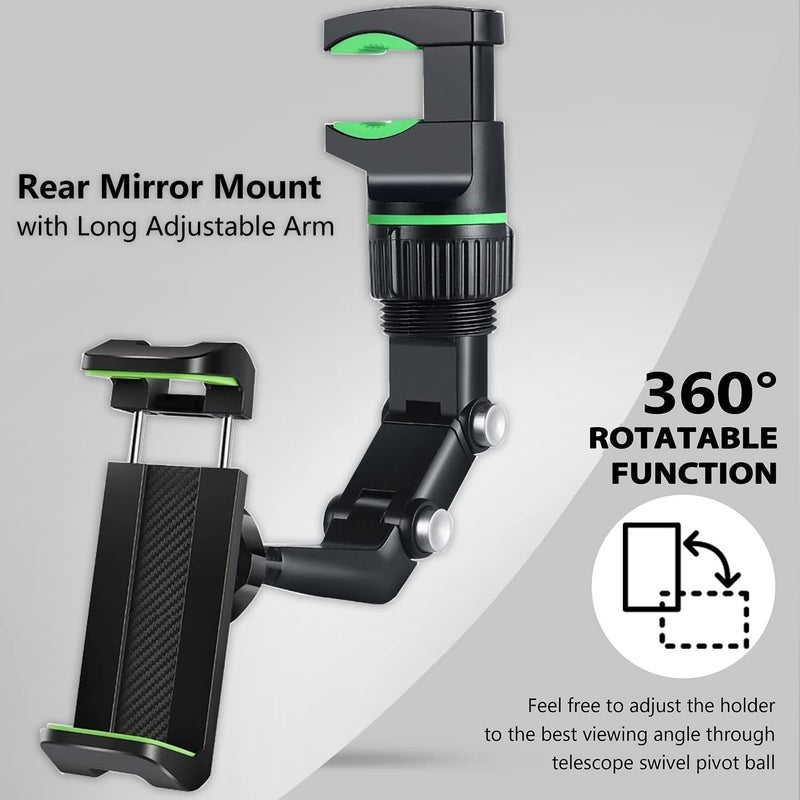 PKYAA Rearview Mirror Phone Mount Holder for Car, 360Â° Rotating , Multifunctional Mount Phone and GPS Holder Universal Car Phone Holder for All Smartphones - Image 2