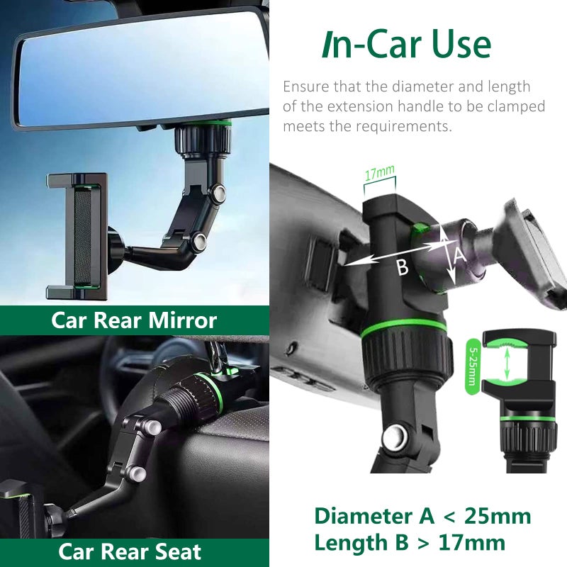 PKYAA Rearview Mirror Phone Mount Holder for Car, 360Â° Rotating , Multifunctional Mount Phone and GPS Holder Universal Car Phone Holder for All Smartphones - Image 3