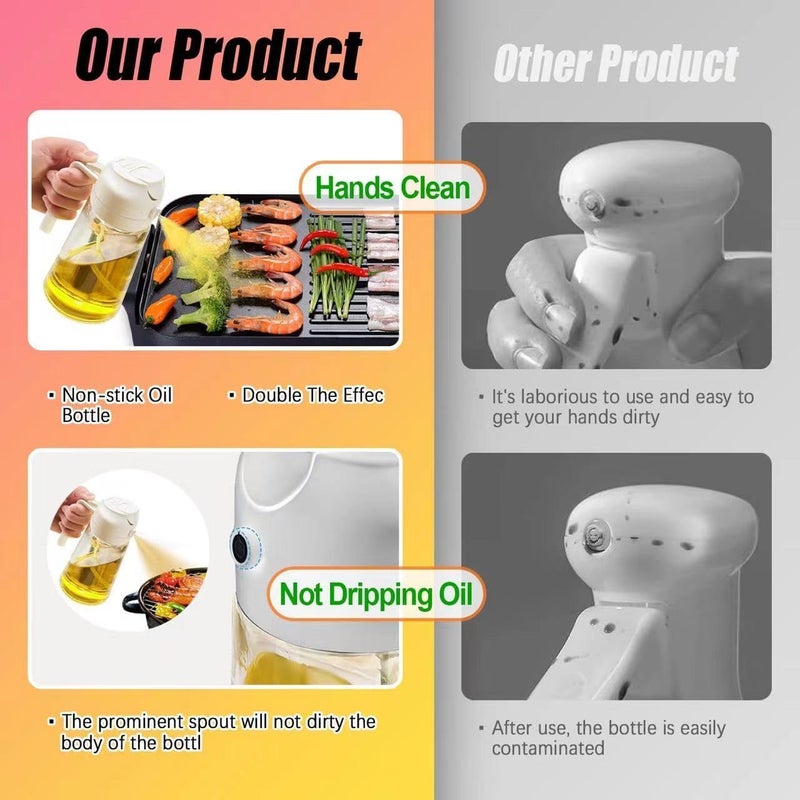 we3 Olive Oil Dispenser 2 In 1 Glass Oil Sprayer and Dispenser Oil Mister Spray Bottle For Cooking Air Fryer Frying BBQ 450 ml White - Image 5