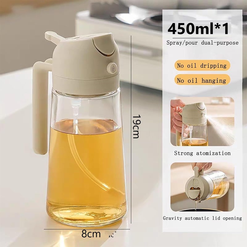 we3 Olive Oil Dispenser 2 In 1 Glass Oil Sprayer and Dispenser Oil Mister Spray Bottle For Cooking Air Fryer Frying BBQ 450 ml White - Image 2