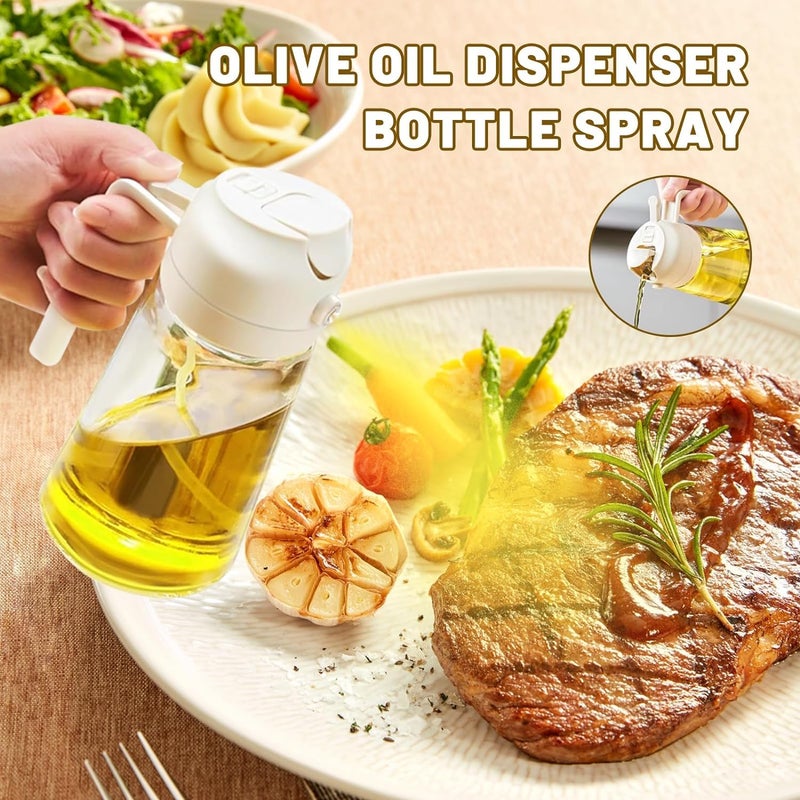 we3 Olive Oil Dispenser 2 In 1 Glass Oil Sprayer and Dispenser Oil Mister Spray Bottle For Cooking Air Fryer Frying BBQ 450 ml White - Image 3