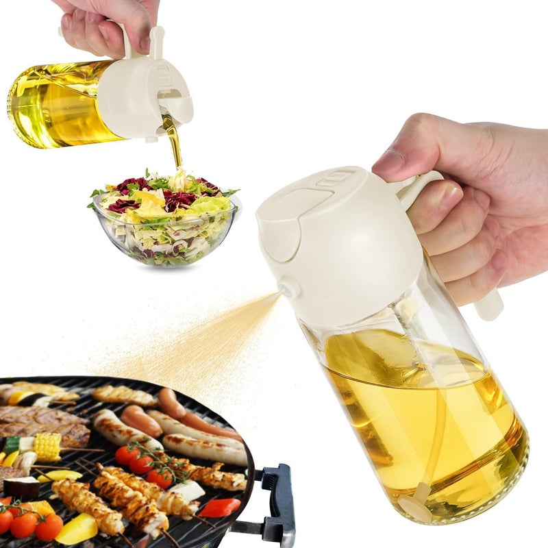 we3 Olive Oil Dispenser 2 In 1 Glass Oil Sprayer and Dispenser Oil Mister Spray Bottle For Cooking Air Fryer Frying BBQ 450 ml White - Image 1