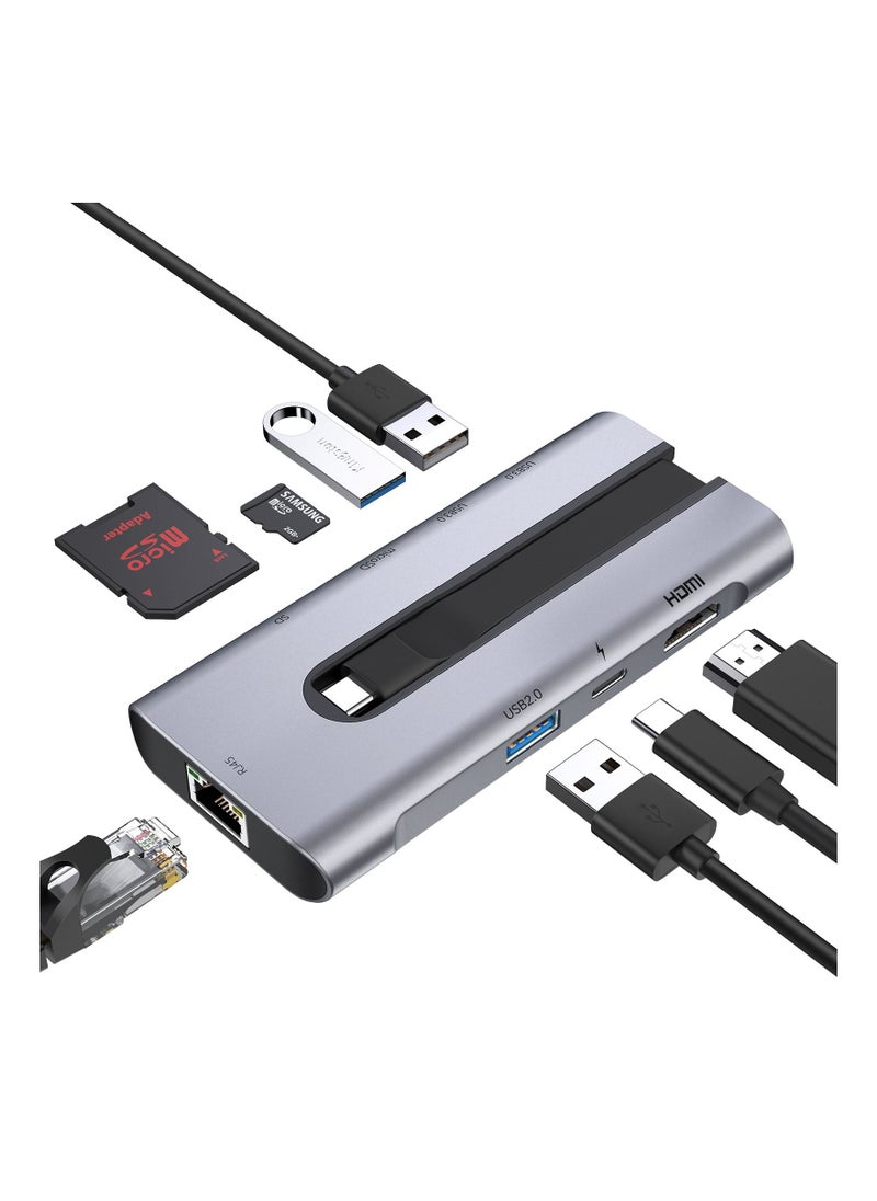 esrgear ESR 8-in-1 Portable Hub, USB-C Hub with Gigabit Ethernet, 4K@30Hz HDMI, 100W PD, 2 USB 3.0 Ports, 1 USB 2.0 Port, SD Card Reader, Compatible with iPad 10/Pro 11/12.9, MacBook Pro, and USB-C Devices  - Image 1