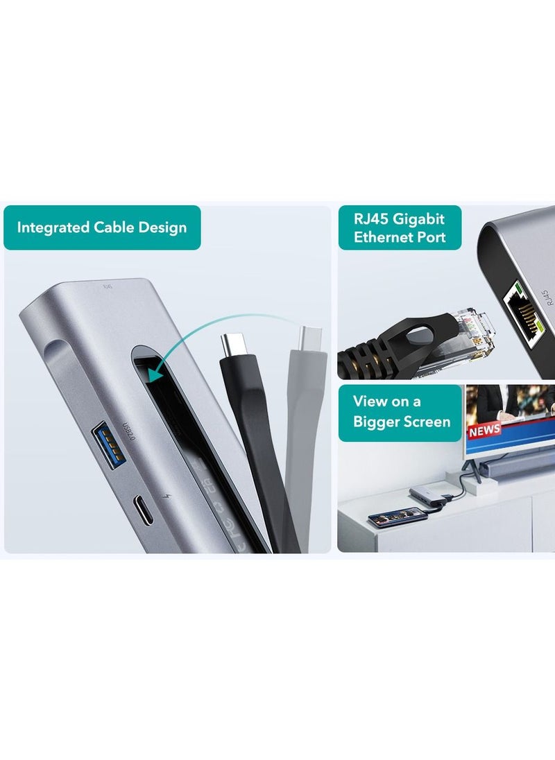 esrgear ESR 8-in-1 Portable Hub, USB-C Hub with Gigabit Ethernet, 4K@30Hz HDMI, 100W PD, 2 USB 3.0 Ports, 1 USB 2.0 Port, SD Card Reader, Compatible with iPad 10/Pro 11/12.9, MacBook Pro, and USB-C Devices  - Image 3
