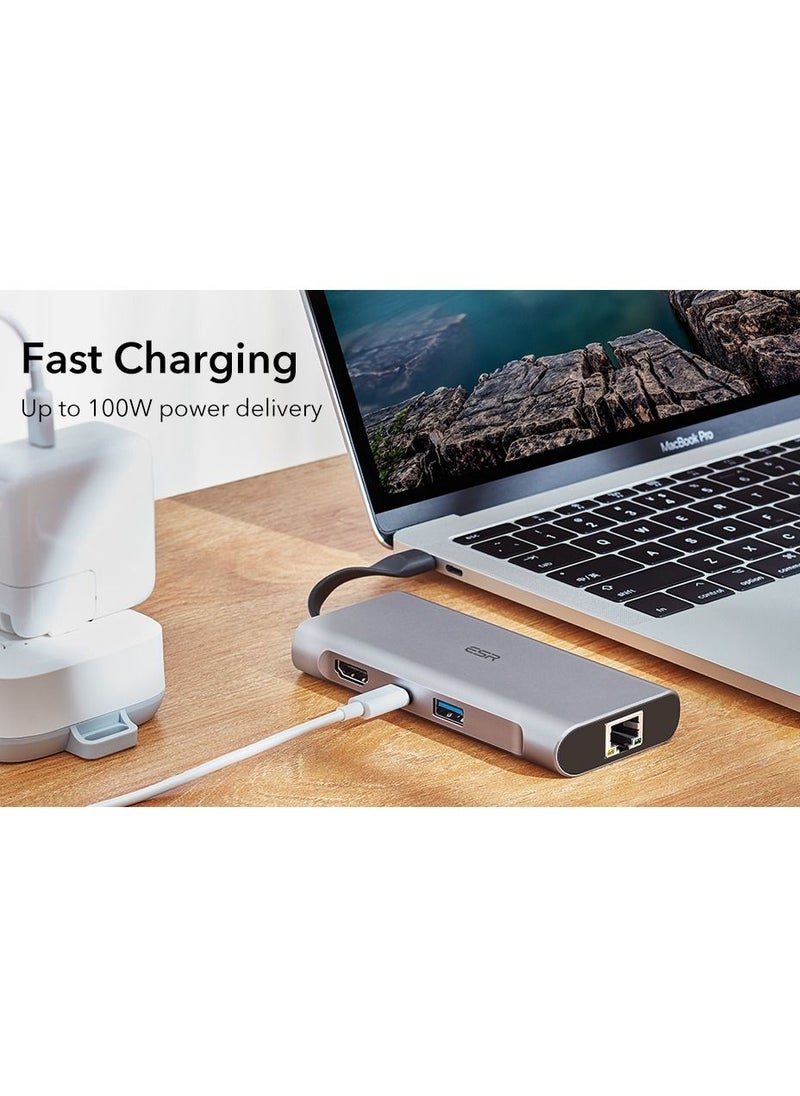 esrgear ESR 8-in-1 Portable Hub, USB-C Hub with Gigabit Ethernet, 4K@30Hz HDMI, 100W PD, 2 USB 3.0 Ports, 1 USB 2.0 Port, SD Card Reader, Compatible with iPad 10/Pro 11/12.9, MacBook Pro, and USB-C Devices  - Image 5