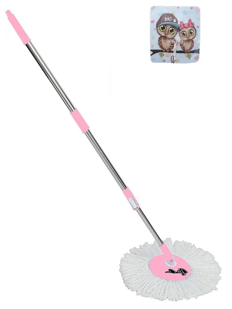 TT Spin Mop Extendable Handle with Microfibre Refill Stainless Steel White - Image 1