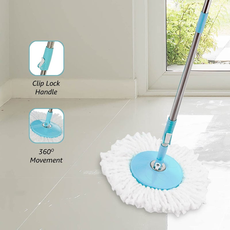 TT Spin Mop Extendable Handle with Microfibre Refill Stainless Steel White - Image 4