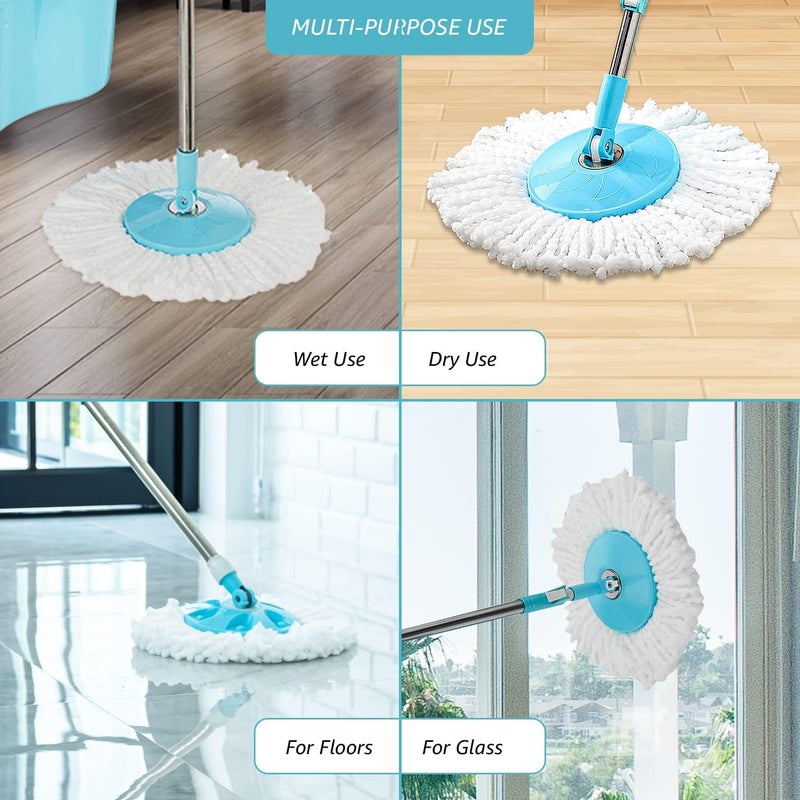 TT Spin Mop Extendable Handle with Microfibre Refill Stainless Steel White - Image 3