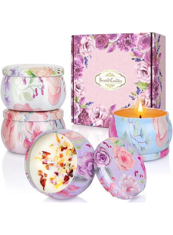 The Bros 4 Pcs Aromatherapy Candle, Scented Candles Gift Set, Soy Wax Aromathrapy Candles for Stress Relief, for Home Scented, Birthday, Christmas, Thanksgiving, Mother's Day, Flower Style - Image 1
