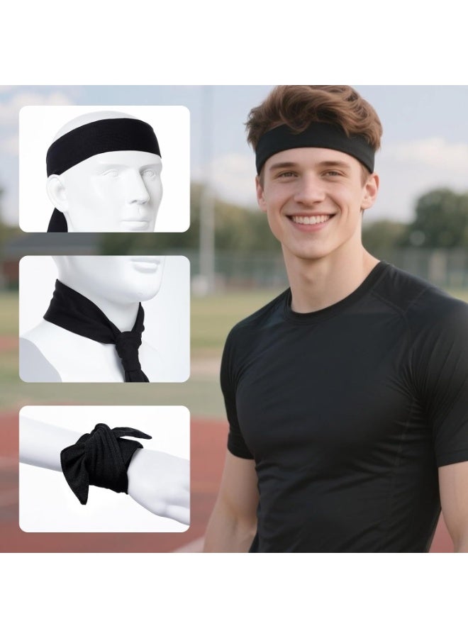 PTTIMFFM 4-Pack Adjustable Sports Tie-Back Headbands, Unisex Sweat-Wicking Workout Hair Bands for Running, Basketball, Tennis, Gym, Training (100 × 5.5 cm) - Image 3