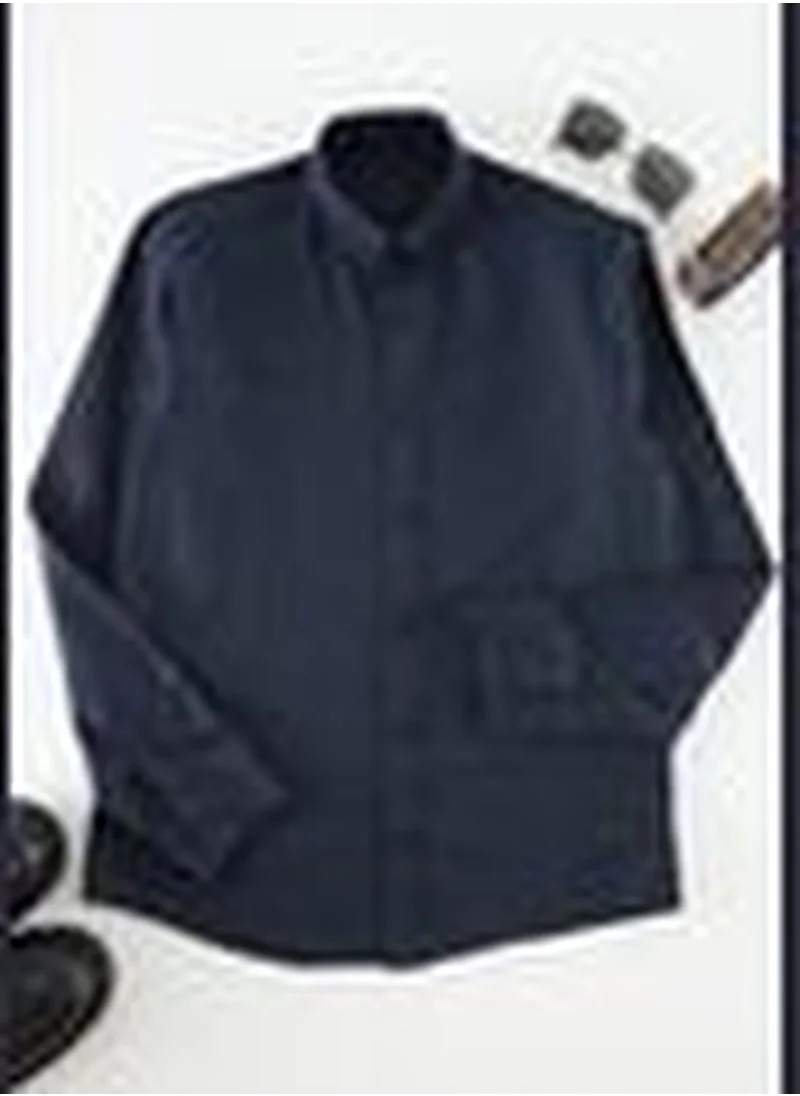 trendyol Navy Blue Men's Slim Fit Shirt Shirt With Leather Accessory TMNSS23GO00138