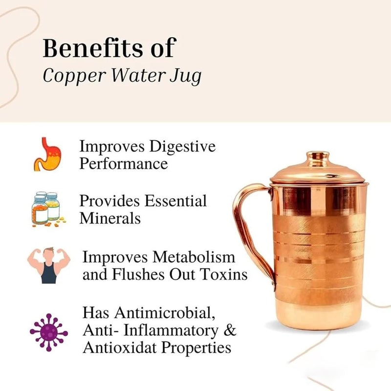 IDEAL PRIME Rust Proof Pure Copper Jug with Airtight Lid 15 Liter Ayurveda Health Benefit Smooth Finished Ideal for Water Storage Serving Pack of 1 - Image 3