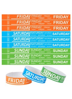 Henoyso 1800 Pcs Paper Wristbands Event Wristbands Numbered Waterproof Wrist Bands For Events Day Of The Week Paper Bracelets Wristbands For Kid Adult Friday Saturday Sunday (Orange Blue Green)  - Image 1