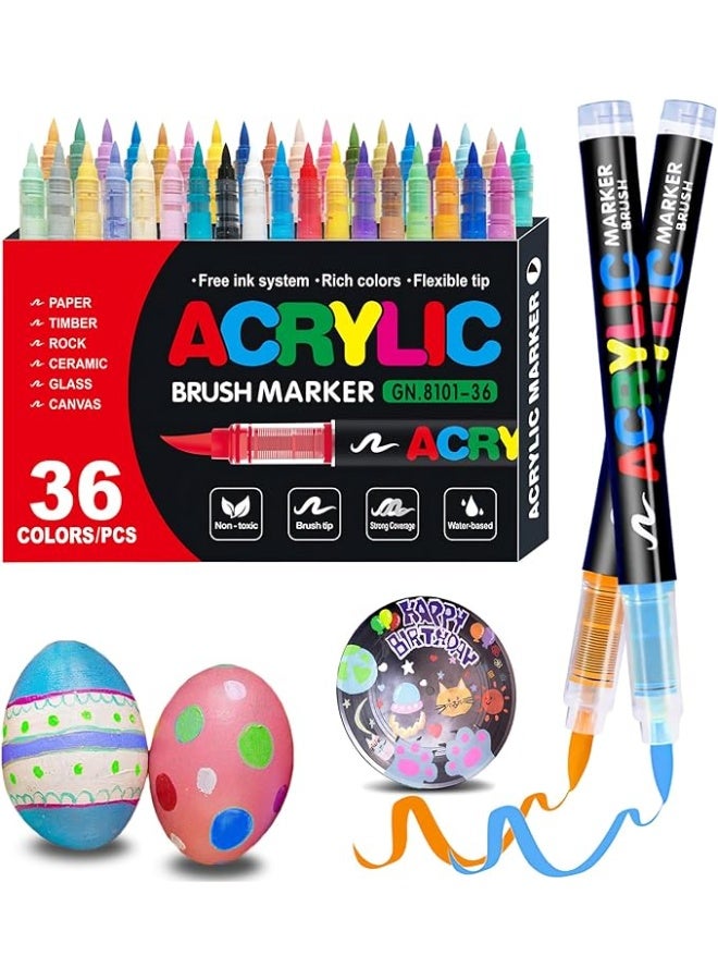 36 Colors acrylic paint Pens Soft Brush Tip Acrylic Markers Quick-Drying Waterproof Acrylic paint Markers for Canvas Wood Ceramic Stone and DIY Art Crafting - Image 1