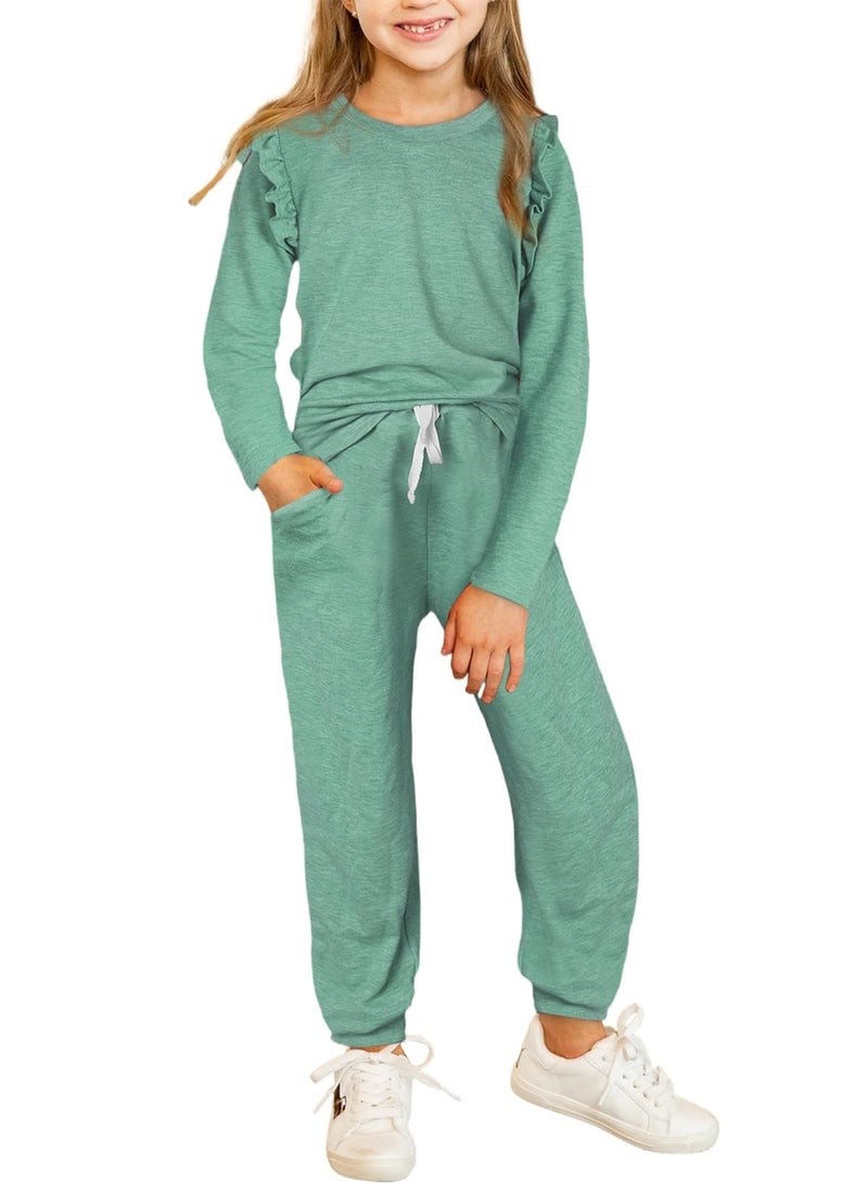 blibean Girls Fall Clothes Sets Girl Fashion Sweatsuit Outfits Tween Kids School Lounge Sweat Suits Shirts Tops Teen Jogger Matching Clothing Ropa NiÃ±a Size 10-11 Years Old Green - Image 1
