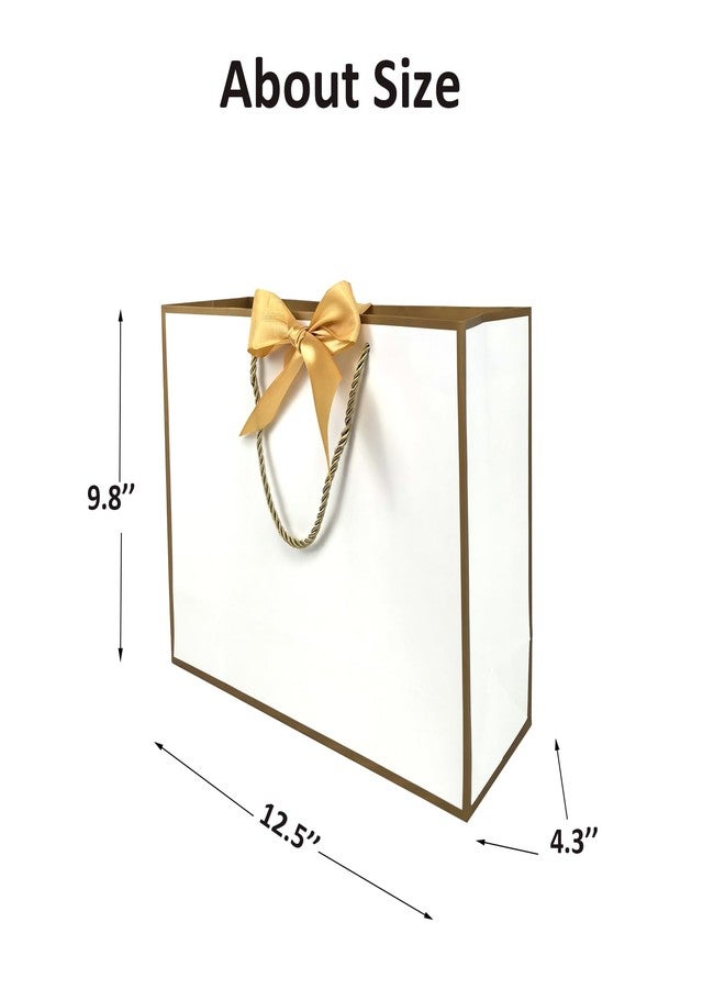 TKSBAG 12PCS Gift Bags Medium Size with Handles, 12.5 x 9.8 x 4.3 In White Gold Thank You Bags with Bow Ribbon for Wedding, Birthday, bridesmaid, Groomsmen, Party Favors, Valentine - Image 2