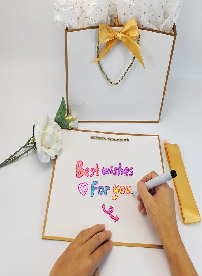 TKSBAG 12PCS Gift Bags Medium Size with Handles, 12.5 x 9.8 x 4.3 In White Gold Thank You Bags with Bow Ribbon for Wedding, Birthday, bridesmaid, Groomsmen, Party Favors, Valentine - Image 5