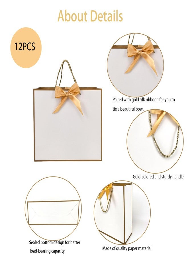 TKSBAG 12PCS Gift Bags Medium Size with Handles, 12.5 x 9.8 x 4.3 In White Gold Thank You Bags with Bow Ribbon for Wedding, Birthday, bridesmaid, Groomsmen, Party Favors, Valentine - Image 3