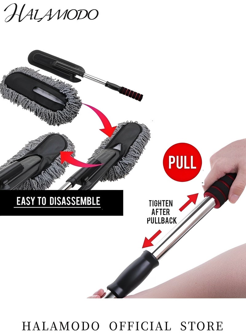 HALAMODO Microfiber Car Duster Removable Telescopic Car Wash Brush Car Dusting Tool with Long Retractable Handle Car Mop Wax Dash DusterExterior & Interior Cleaner for Car & Home Use - Image 4