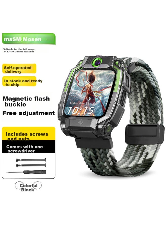 Mssm Nylon Magnetic Watch Strap For Small Genius Phone Watch Z10/z9/z8a Children's Student Watch Z7s/z6p/z6/d3/q2a/z6s Obsidian Black Grey - Image 1