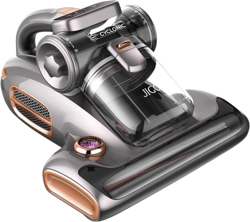 JIGOO T600 Bed Vacuum Cleaner with UV-C Light, 15Kpa Suction 700W Powerful Double Cup Handheld Vacuums, Mattress Vacuum Cleaner with Smart Dust Sensor, Ultrasonic & Heating Tech, HEPA Filter - Corded - Image 1