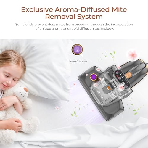 JIGOO T600 Bed Vacuum Cleaner with UV-C Light, 15Kpa Suction 700W Powerful Double Cup Handheld Vacuums, Mattress Vacuum Cleaner with Smart Dust Sensor, Ultrasonic & Heating Tech, HEPA Filter - Corded - Image 5