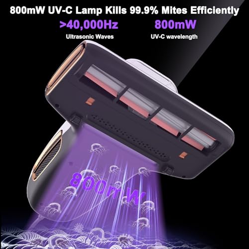 JIGOO T600 Bed Vacuum Cleaner with UV-C Light, 15Kpa Suction 700W Powerful Double Cup Handheld Vacuums, Mattress Vacuum Cleaner with Smart Dust Sensor, Ultrasonic & Heating Tech, HEPA Filter - Corded - Image 3