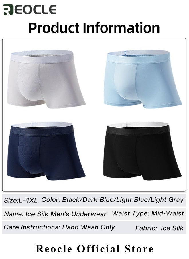 REOCLE - Men's Boxer Briefs 4 Packs Ice Silk Mesh Soft Underwear Breathable Cool Boxer Briefs Breathable Soft Moisture-Wicking Underwear Ultra-thin Stretch Boxers - Image 1
