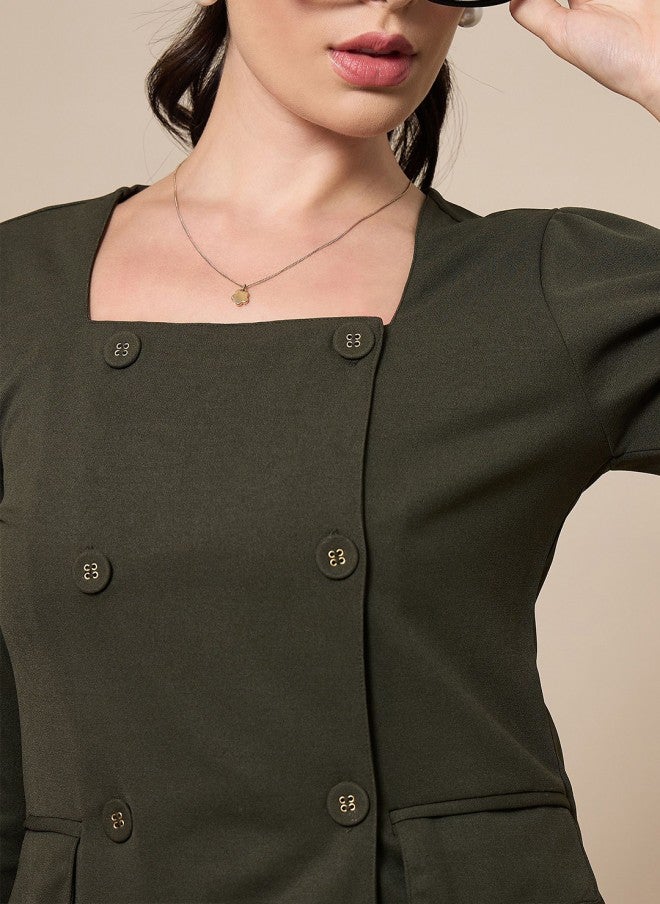 ساسافراس بلوزة نسائية بستايل قميص بلون أخضر زيتوني - Image 2