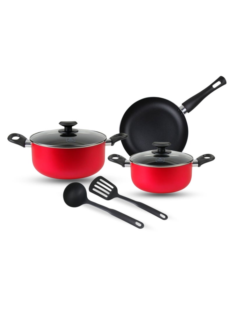 British Chef 7 Piece Nonstick Cookware Set, 24CM Casserole + Lid, 20CM Casserole + Lid, 24CM Frypan, Nylon Turner, Nylon Ladle BC131 - Image 2