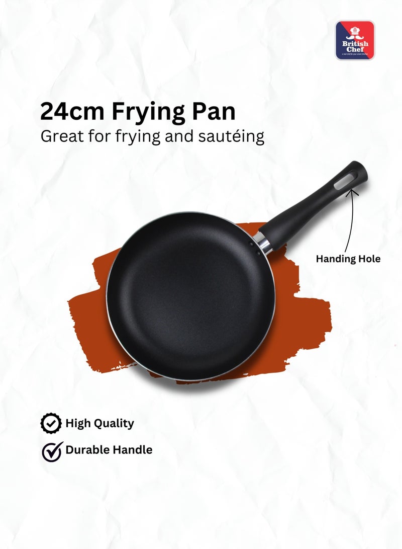 British Chef 7 Piece Nonstick Cookware Set, 24CM Casserole + Lid, 20CM Casserole + Lid, 24CM Frypan, Nylon Turner, Nylon Ladle BC131 - Image 5