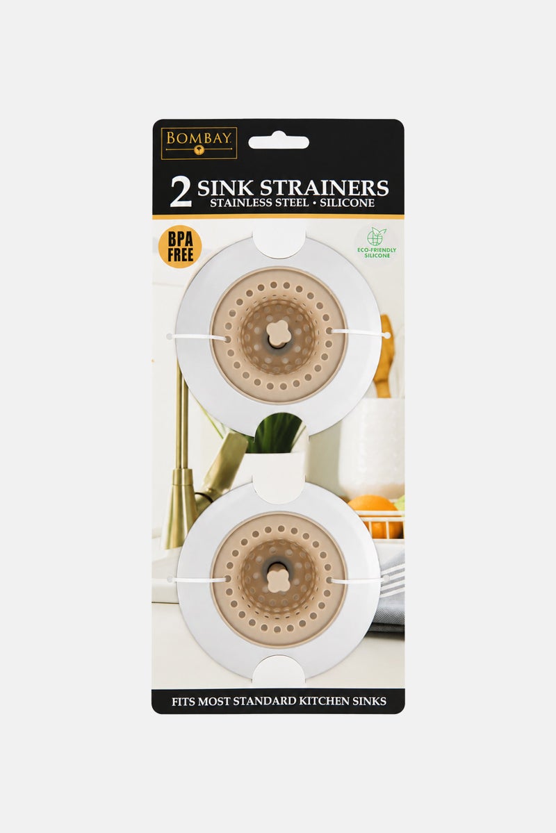 Bombay 2 Pcs Silicone Kitchen Sink Drain Strainer With Stainless Steel Edge, Multicolor - Image 1