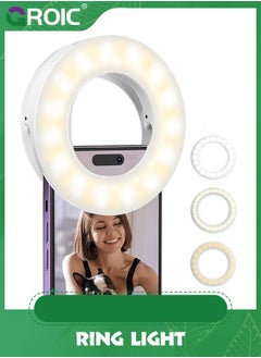 GROIC Selfie Ring Light for Phone with 3 Light Temperatures, Ring Light Clip, Portable Rechargeable Clip-on Ring Light with 40 LEDs for Mobile, Laptop, Zoom Meeting, Makes up, Video Calls, Streaming, Selfie  - Image 1