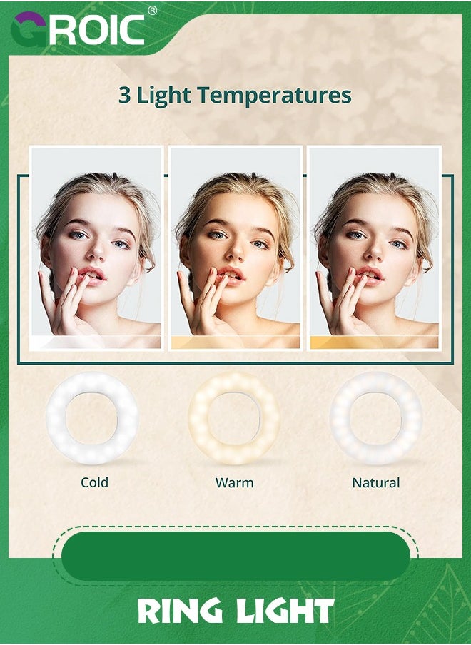 GROIC - Selfie Ring Light for Phone with 3 Light Temperatures, Ring Light Clip, Portable Rechargeable Clip-on Ring Light with 40 LEDs for Mobile, Laptop, Zoom Meeting, Makes up, Video Calls, Streaming, Selfie - Image 1