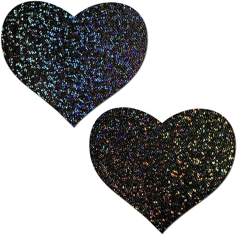 PASTEASE Store Heart Pasties - Glitter Black Heart Nipple Covers for Festivals, Raves, & Lingerie | Halloween Accessory | Latex Free & Made in USA (Glitter Black Heart) - Image 1