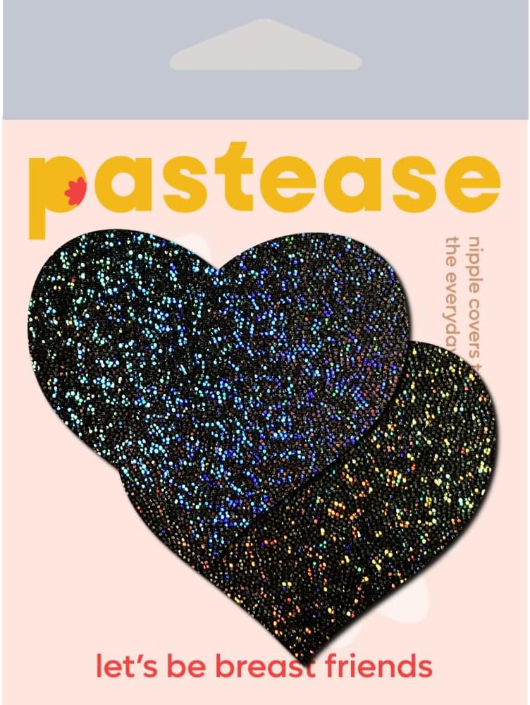 PASTEASE Store Heart Pasties - Glitter Black Heart Nipple Covers for Festivals, Raves, & Lingerie | Halloween Accessory | Latex Free & Made in USA (Glitter Black Heart) - Image 2