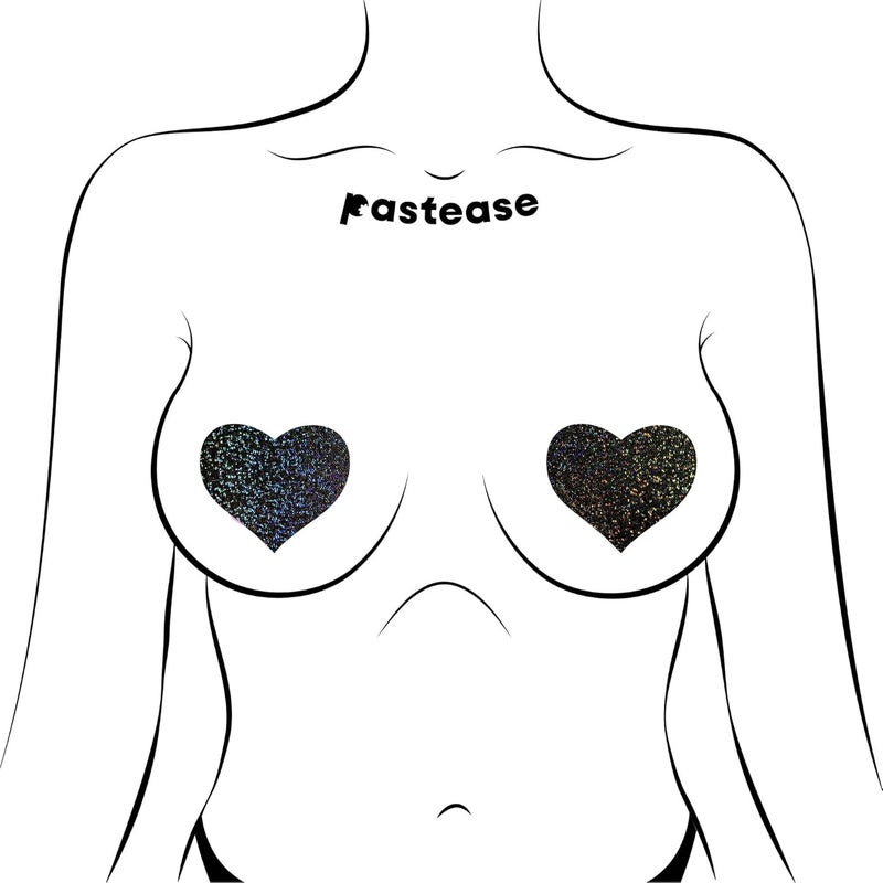 PASTEASE Store Heart Pasties - Glitter Black Heart Nipple Covers for Festivals, Raves, & Lingerie | Halloween Accessory | Latex Free & Made in USA (Glitter Black Heart) - Image 3