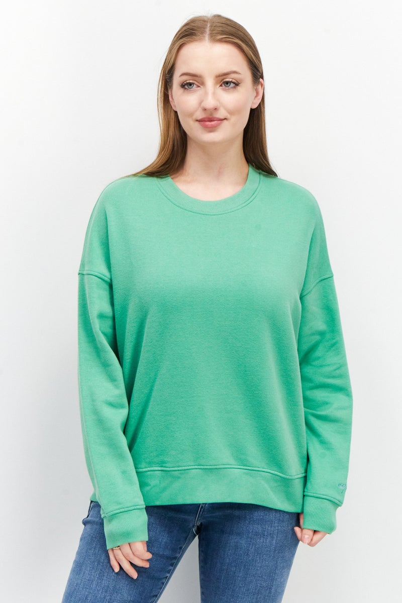 ESPRIT Women Ribbed Neck Solid Sweatshirt, Green - Image 1