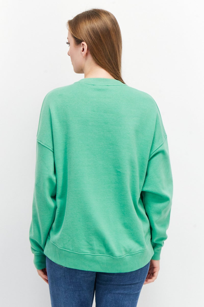 ESPRIT Women Ribbed Neck Solid Sweatshirt, Green - Image 3
