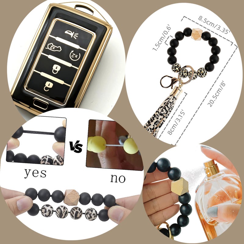 RFSRZ for Jeep Key Fob Cover,Black Leopard Beaded Key Holder Fits for Jeep 2023 2022 Grand Cherokee L Grand Wagoneer Grand Cherokee L 2021 Key Holder Accessories (Black) - Image 3