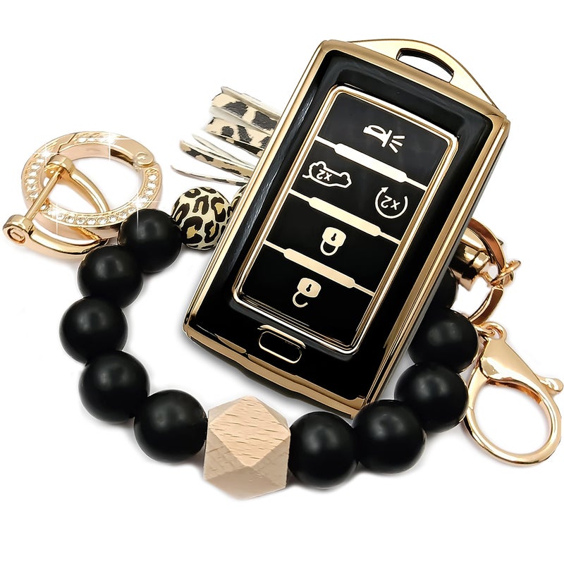 RFSRZ for Jeep Key Fob Cover,Black Leopard Beaded Key Holder Fits for Jeep 2023 2022 Grand Cherokee L Grand Wagoneer Grand Cherokee L 2021 Key Holder Accessories (Black) - Image 1