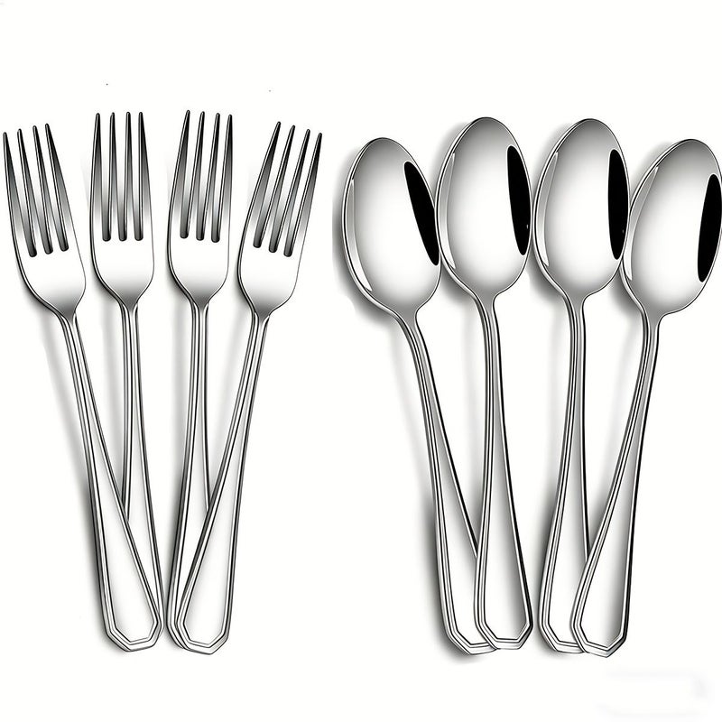 Stainless Steel 8pcs Silverware Set Forks Spoons Dishwasher Safe Kitchen Cutlery - Image 1