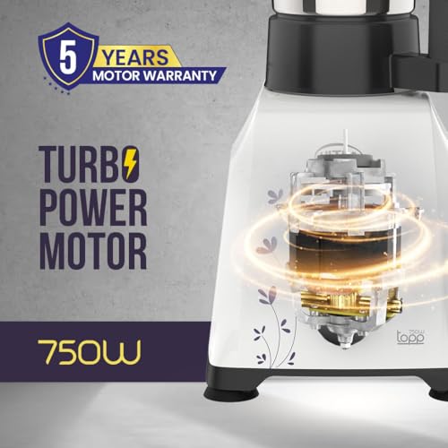 UltraToppMixergrinderfor Superfastgrinding,High Speed,750 Watts,SafetyLocksystem, AISI 304Food GradeStainlessSteelJars,3Jars ABS Body,SerratedbladesCylindricalJars,5YearWarrantyonMotors.(White). - Image 3